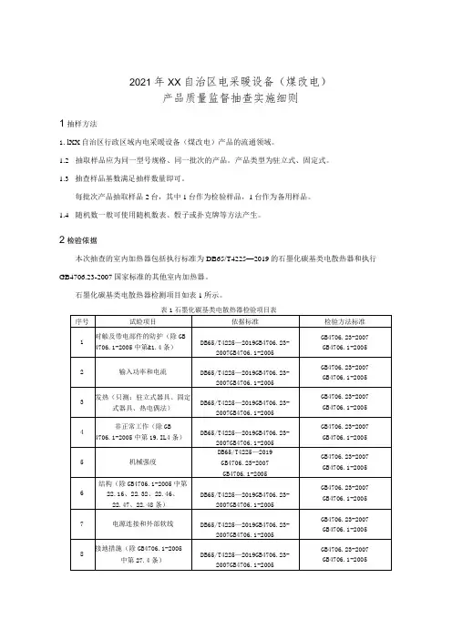 电采暖设备(煤改电)产品质量监督抽查实施细则