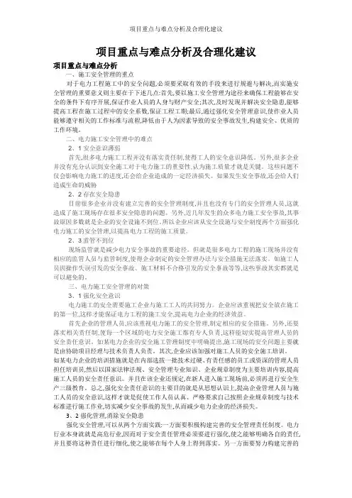 项目重点与难点分析及合理化建议