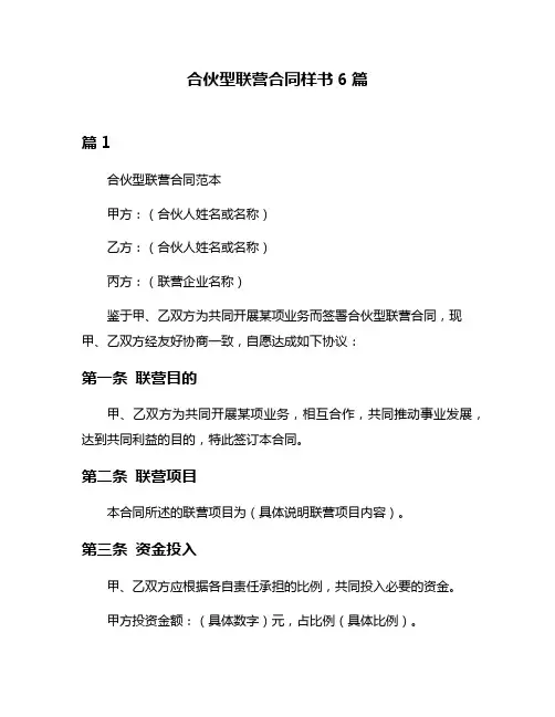 合伙型联营合同样书6篇