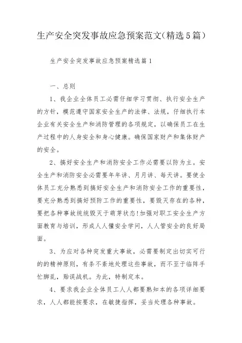 生产安全突发事故应急预案范文(精选5篇)_2