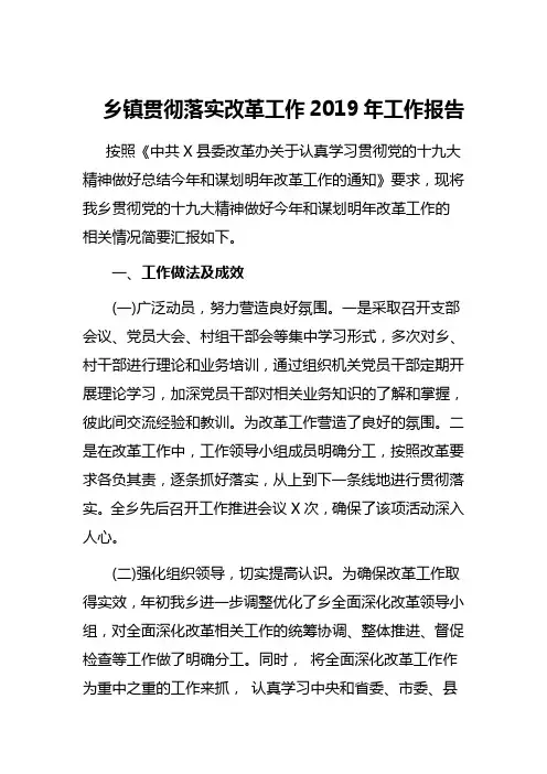 乡镇贯彻落实改革工作2019年工作报告