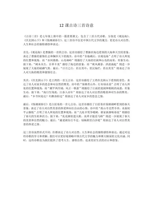 12课古诗三首诗意