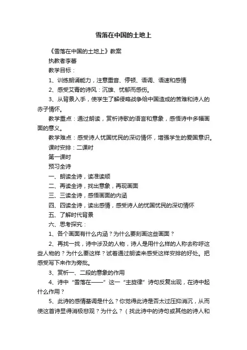 雪落在中国的土地上