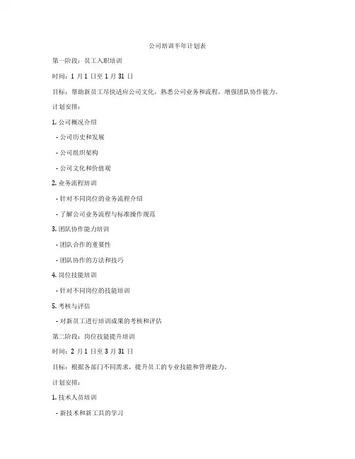公司培训半年计划表