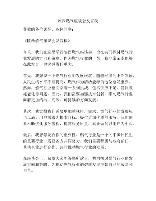 陕西燃气座谈会发言稿