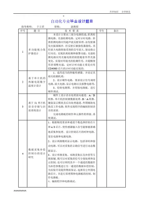 毕业设计题目汇总(自动化)