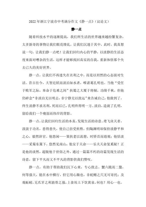 中考满分作文《静一点》 议论文