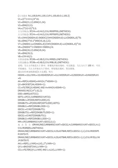 通达信指标公式源码 主力进出副图指标