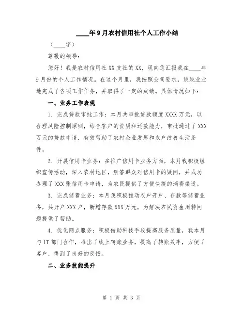 2024年9月农村信用社个人工作小结
