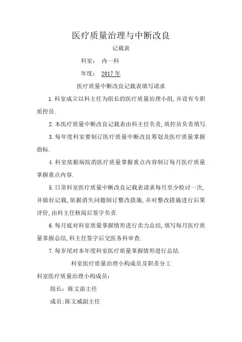医疗质量管理与持续改进记录表(内科)