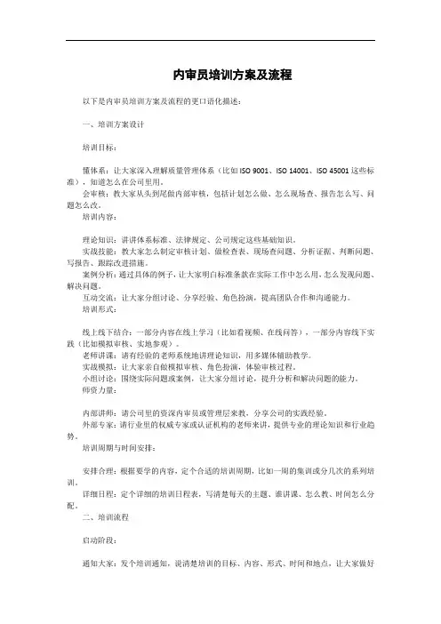 内审员培训方案及流程
