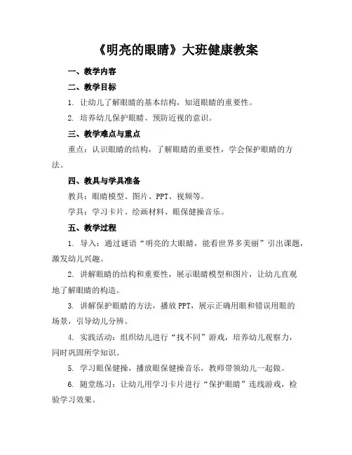 《明亮的眼睛》大班健康教案