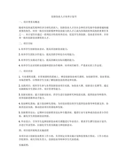 创新创业人才培养计划书