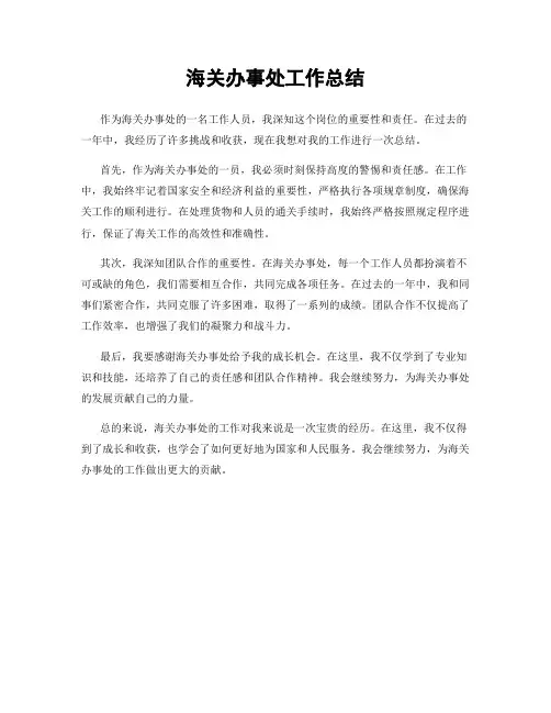 海关办事处工作总结