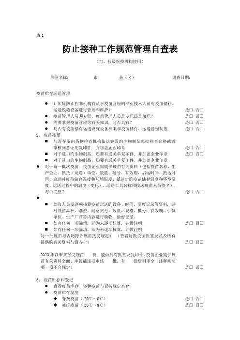 预防接种工作规范管理自查表范文