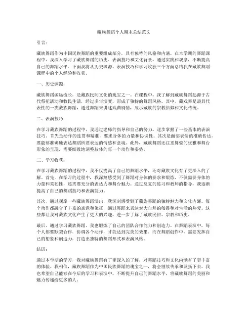 藏族舞蹈个人期末总结范文