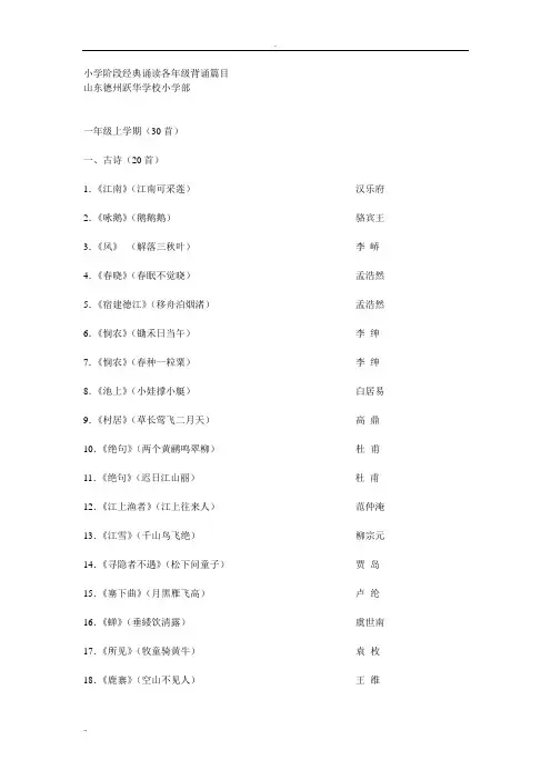 小学阶段经典诵读各年级背诵篇目