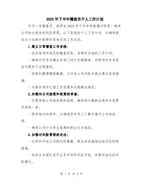 2023年下半年稽查员个人工作计划
