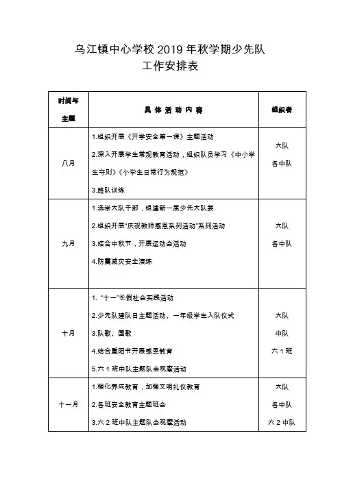 2019秋少队工作计划