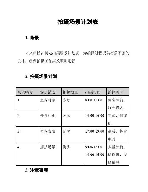拍摄场景计划表
