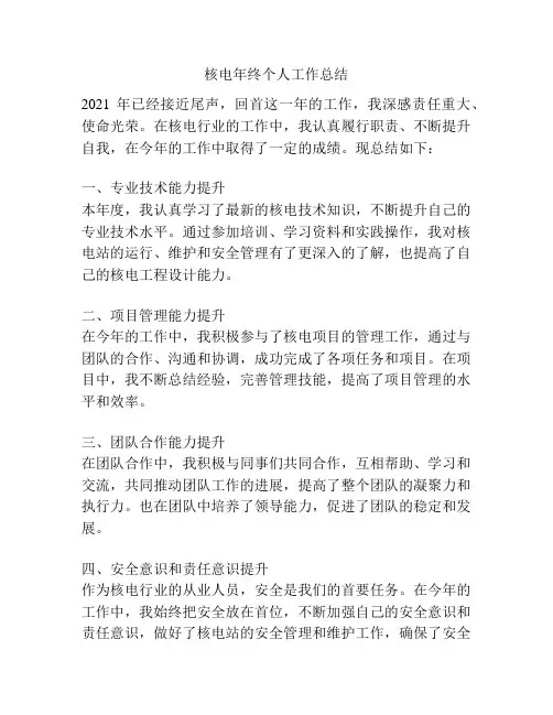 核电年终个人工作总结