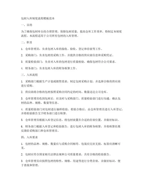 包材入库制度流程模板范本