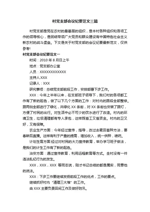 村党支部会议纪要范文三篇
