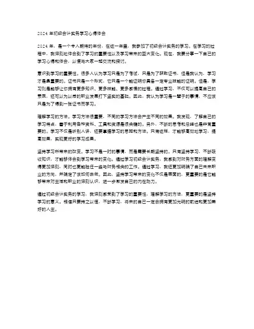 2024年初级会计实务的学习心得体会范文