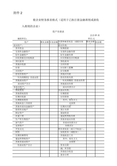 一般企业财务报表格式适用于已经执行