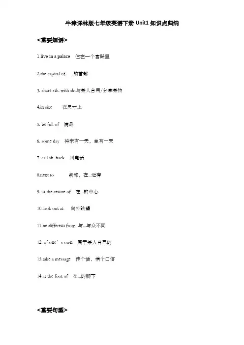 牛津译林版七年级英语下册Unit1知识点归纳