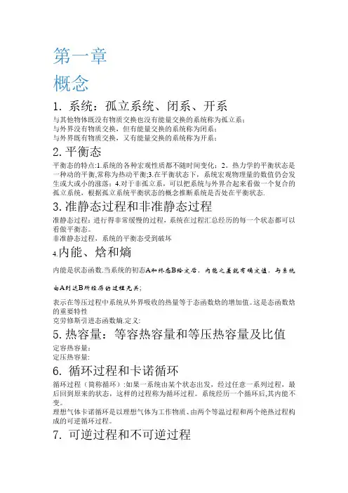 热力学统计物理各章重点总结