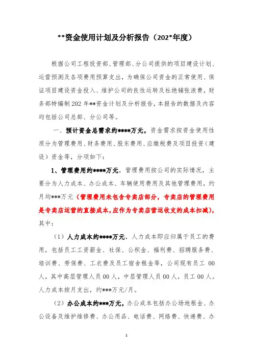 公司年度资金使用计划及分析报告