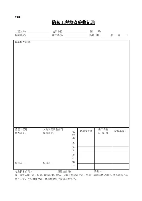 人防隐蔽工程检查验收记录