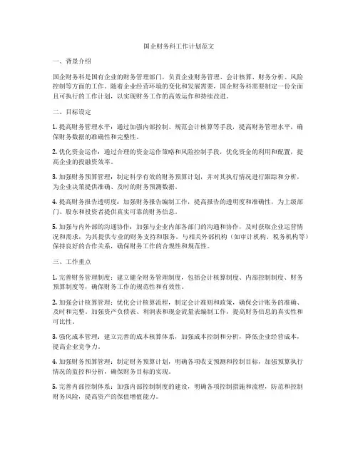 国企财务科工作计划范文