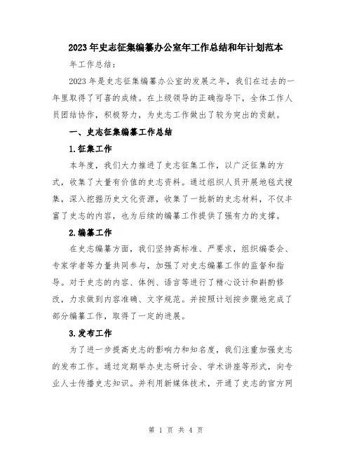 2023年史志征集编纂办公室年工作总结和年计划范本