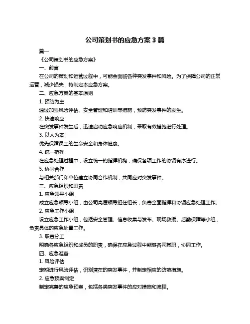 公司策划书的应急方案3篇