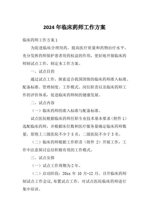 2024年临床药师工作方案