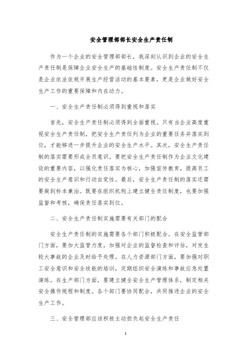 安全管理部部长安全生产责任制