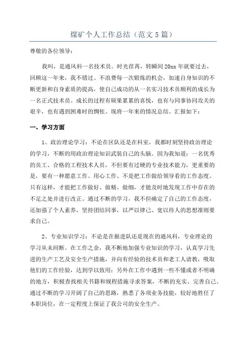 煤矿个人工作总结(范文5篇)