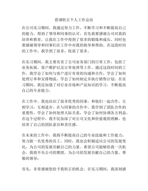 借调转正个人工作总结
