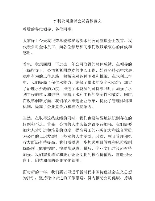 水利公司座谈会发言稿范文