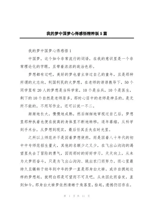 我的梦中国梦心得感悟精粹版5篇