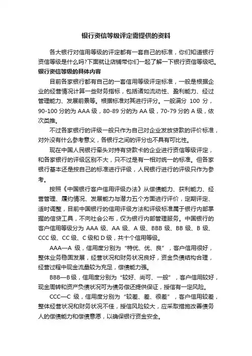 银行资信等级评定需提供的资料