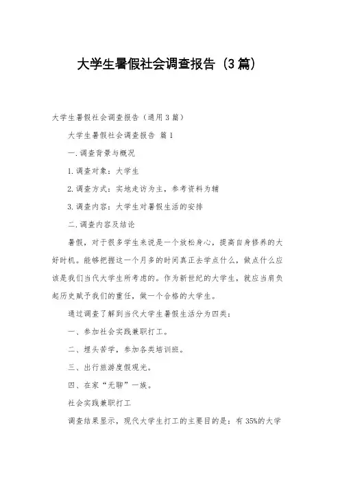 大学生暑假社会调查报告(3篇)