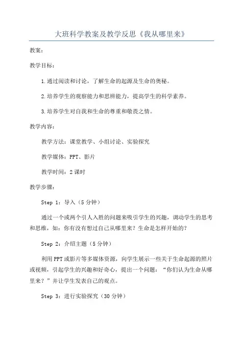 大班科学教案及教学反思《我从哪里来》