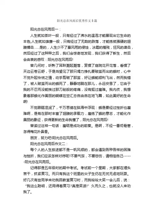 阳光总在风雨后优秀作文5篇_中考命题作文_