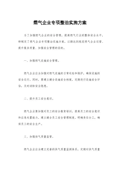 燃气企业专项整治实施方案