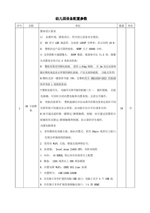 幼儿园设备配置参数