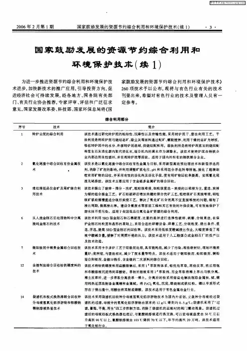 国家鼓励发展的资源节约综合利用和环境保护技术(续1)