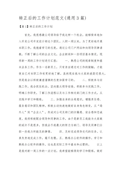 转正后的工作计划范文(通用3篇)